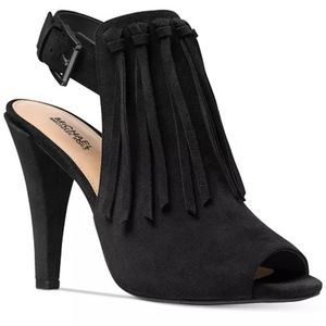 Michael Michael Kors Slingback Black Suede Fringe Peep Toe Bootie Sz8